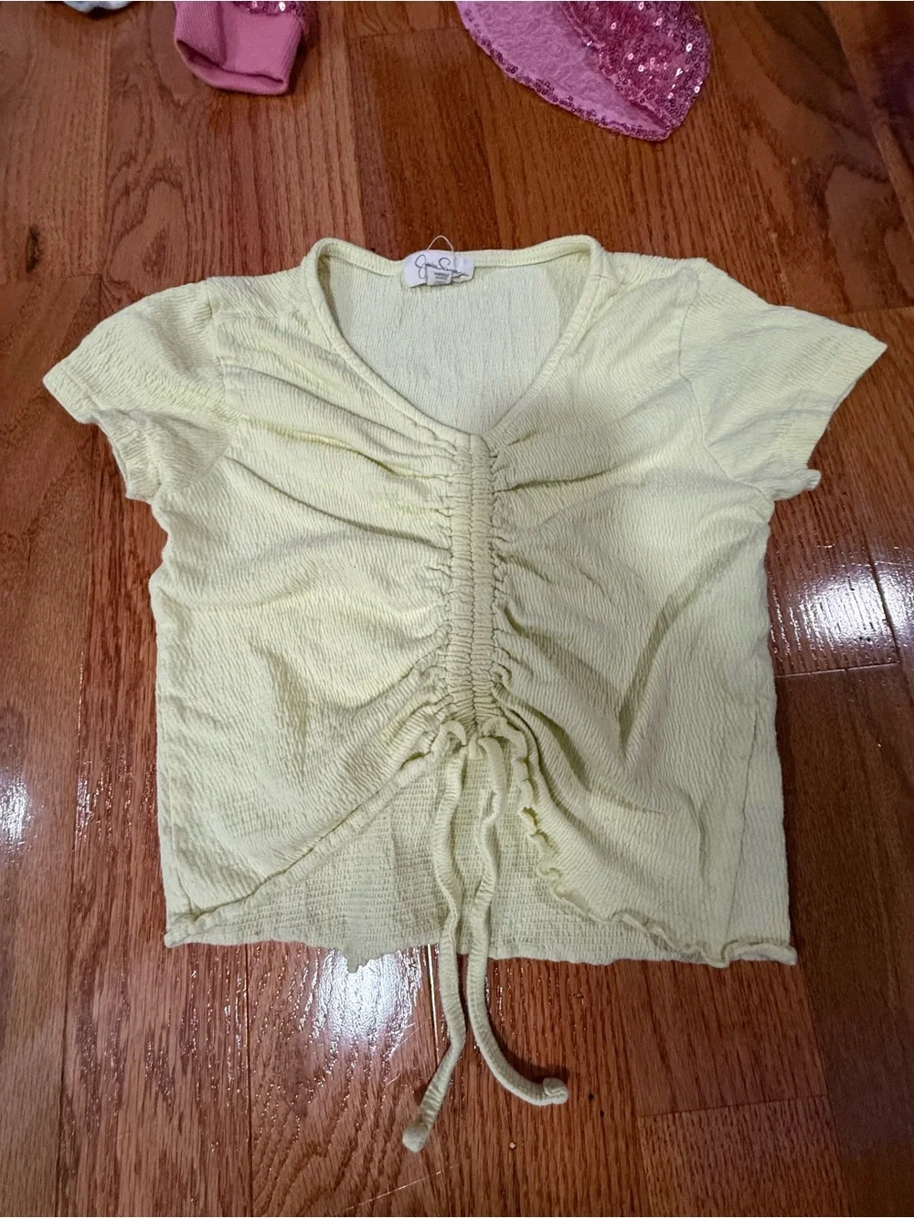 Jessica Simpson Light Yellow Ruched V-Neck Tee